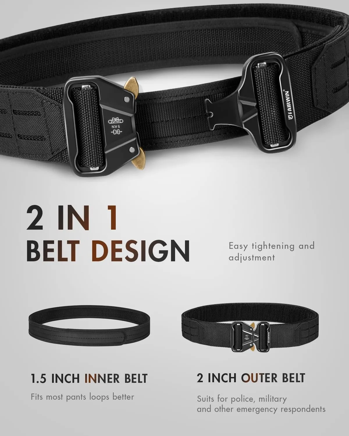 FAIRWIN Tactical Balttle Molle Rigger Belt with Quick Release Buckle - 2 Inch Heavy Duty Carry Combat Belts for Men