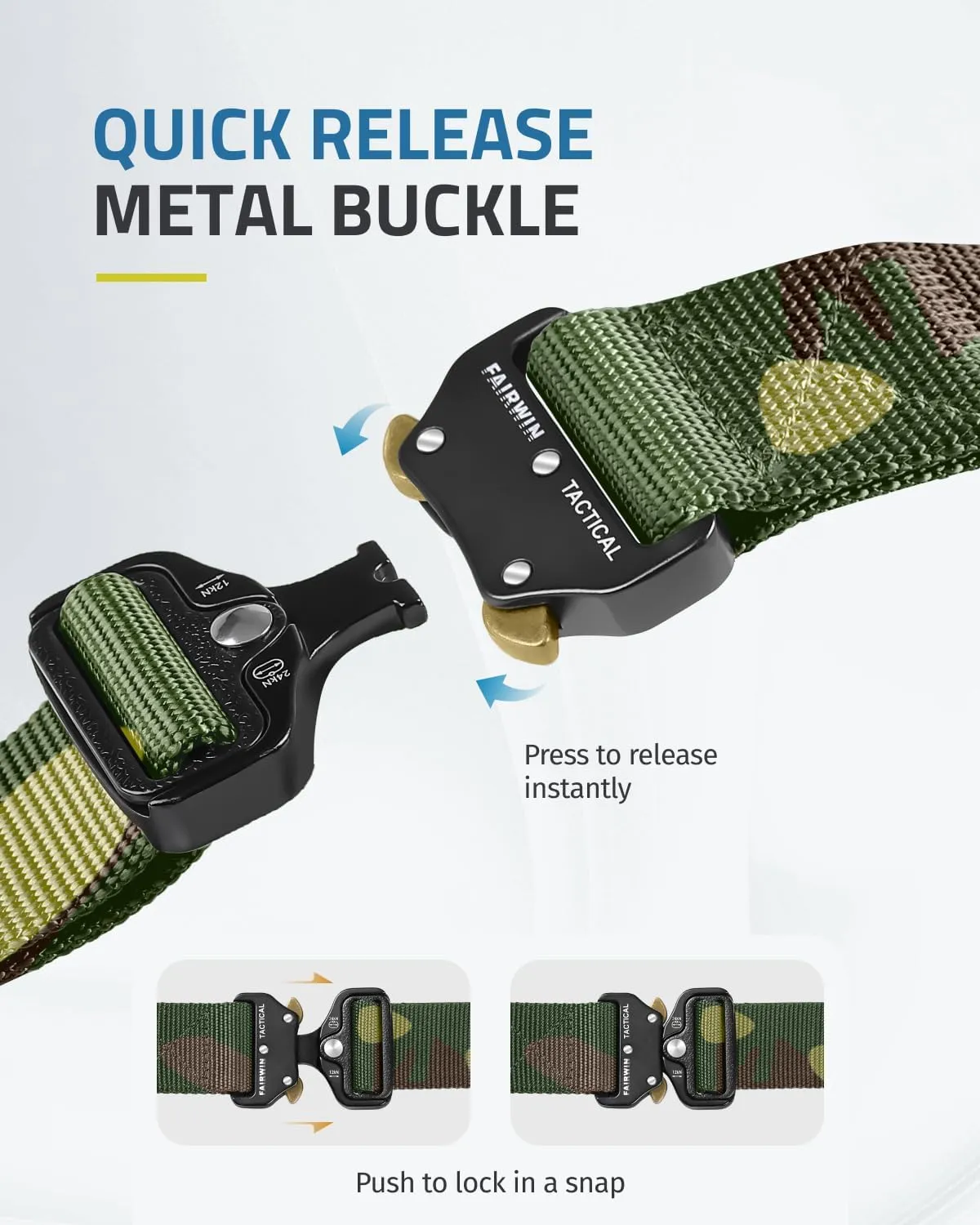 FAIRWIN Tactical Belt, Work Belts for Men Military Webbing Riggers Web Belt Heavy-Duty Quick-Release Buckle