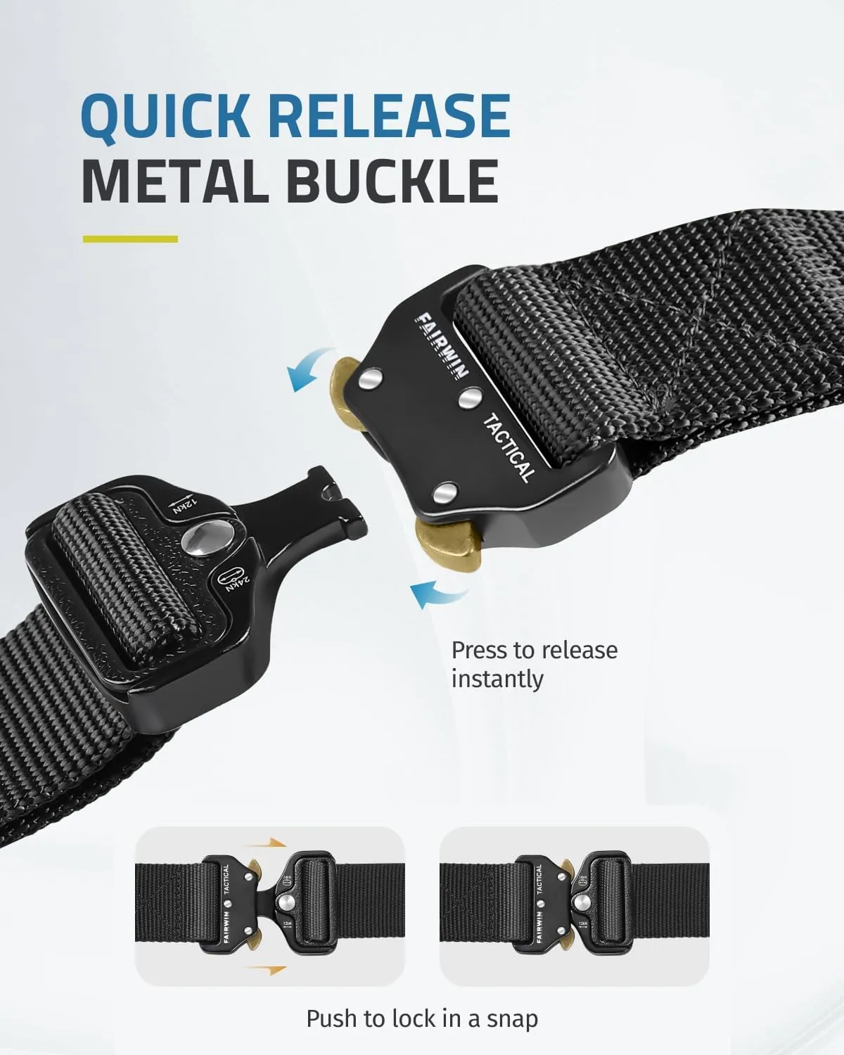 FAIRWIN Tactical Belt, Work Belts for Men Military Webbing Riggers Web Belt Heavy-Duty Quick-Release Buckle