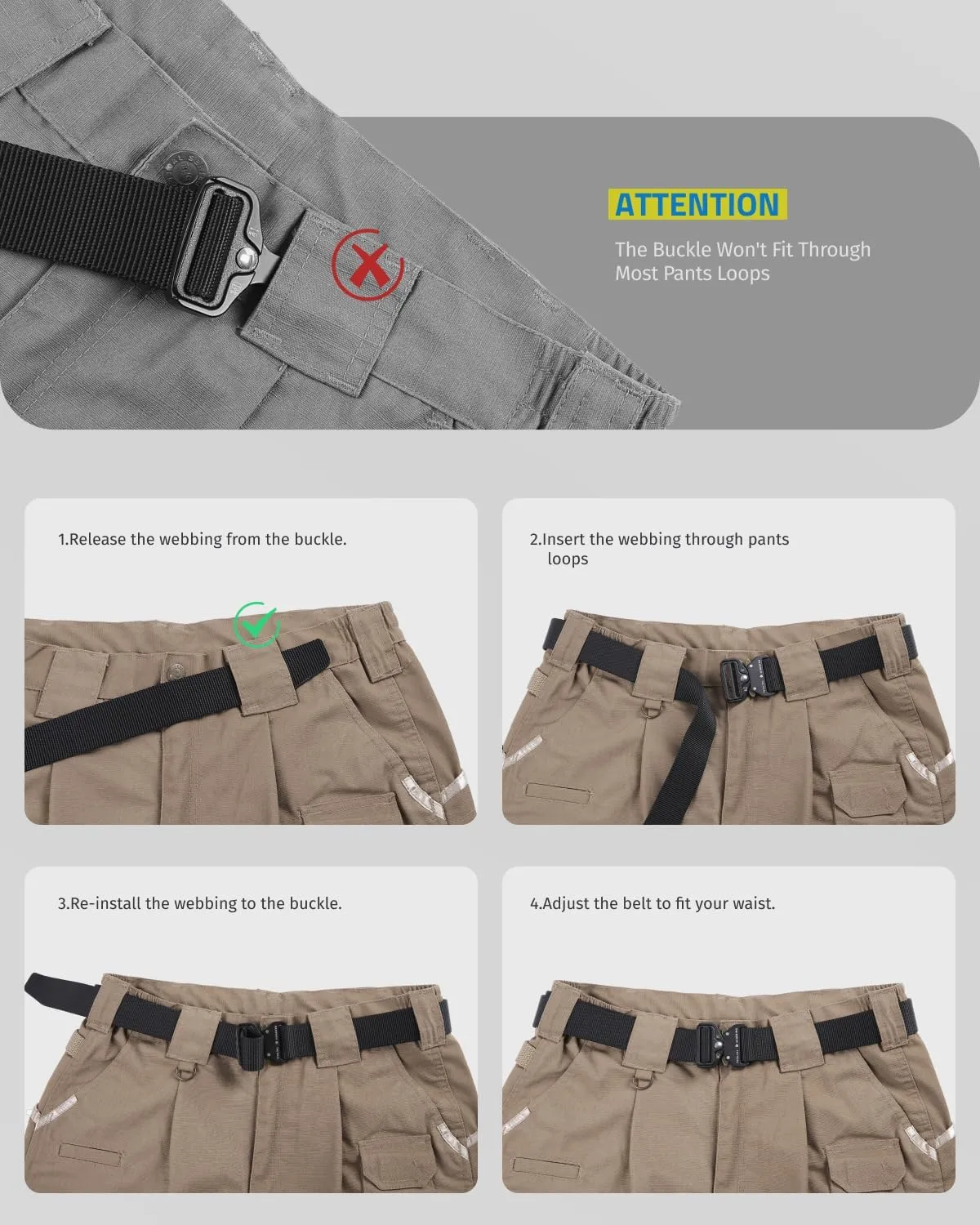 FAIRWIN Tactical Belt, Work Belts for Men Military Webbing Riggers Web Belt Heavy-Duty Quick-Release Buckle