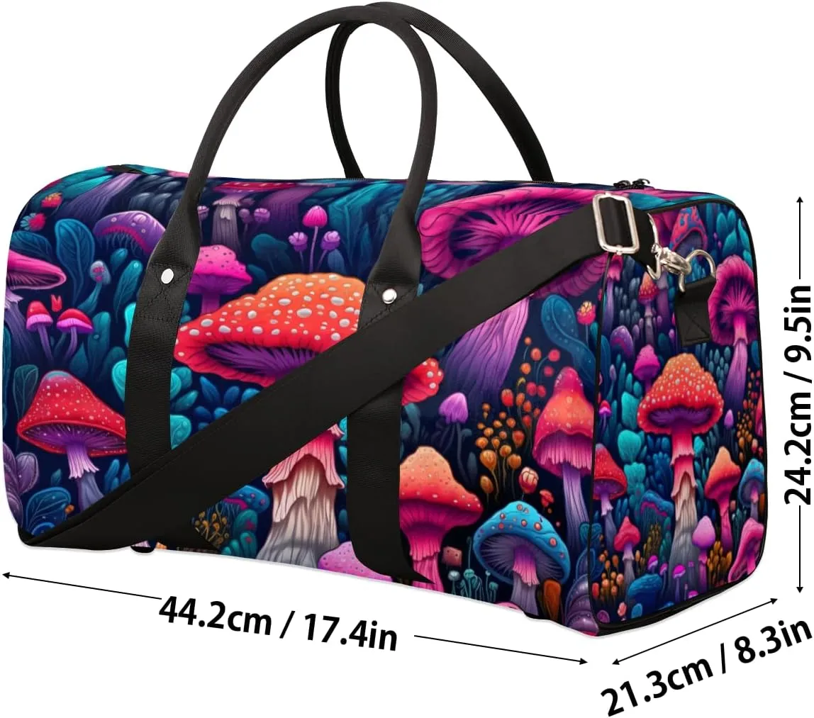 Fantasy Mushroom Travel Duffle Bag for Women Men Gym Duffel Foldable Bag Waterproof Weekender Forest Plant Duffle Tote