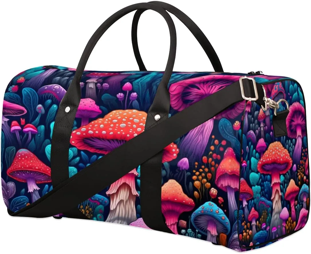 Fantasy Mushroom Travel Duffle Bag for Women Men Gym Duffel Foldable Bag Waterproof Weekender Forest Plant Duffle Tote