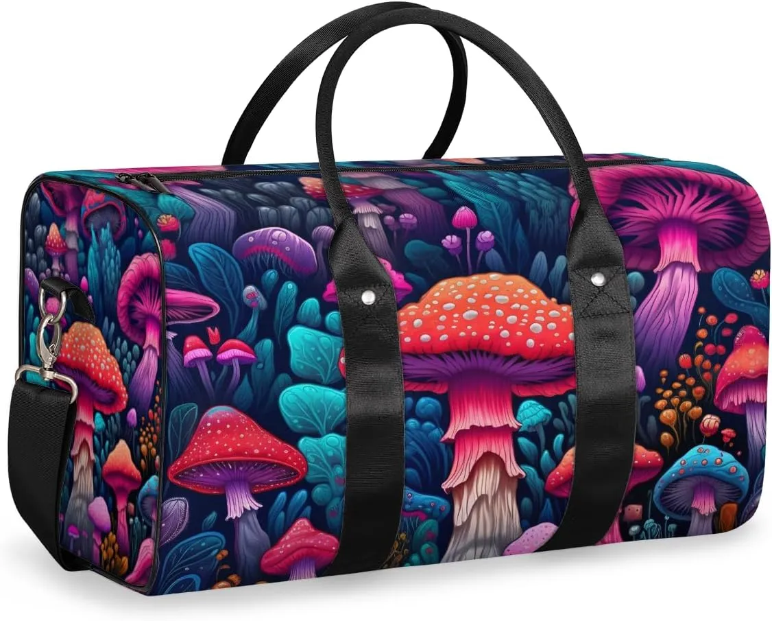 Fantasy Mushroom Travel Duffle Bag for Women Men Gym Duffel Foldable Bag Waterproof Weekender Forest Plant Duffle Tote
