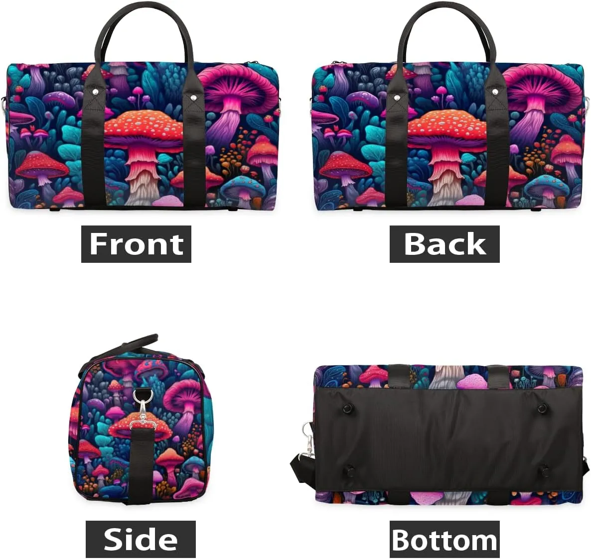 Fantasy Mushroom Travel Duffle Bag for Women Men Gym Duffel Foldable Bag Waterproof Weekender Forest Plant Duffle Tote
