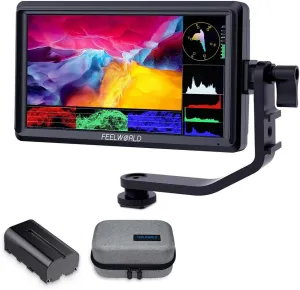 FEELWORLD S55 V3 6 inch Camera DSLR Field Monitor with F550 Battry 2200mAh and Case, Small Full HD 1920x1080 IPS LUT Video Peaking Focus Assist with 4K HDMI 8.4V DC Input Output Include Tilt Arm