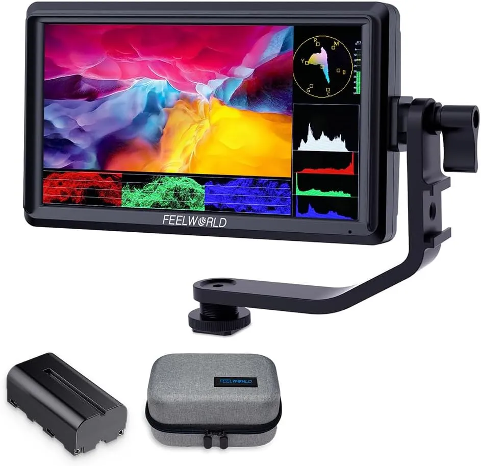 FEELWORLD S55 V3 6 inch Camera DSLR Field Monitor with F550 Battry 2200mAh and Case, Small Full HD 1920x1080 IPS LUT Video Peaking Focus Assist with 4K HDMI 8.4V DC Input Output Include Tilt Arm
