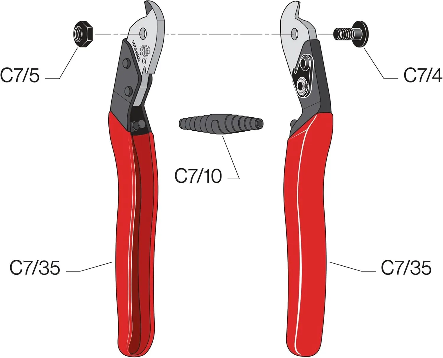 Felco Cable Cutter (F C3) - Felco Cable Cutter (F C7) - Heavy Duty Strength Steel Wire One-Hand Cable Cutter with Non-Slip Grip (7mm)
