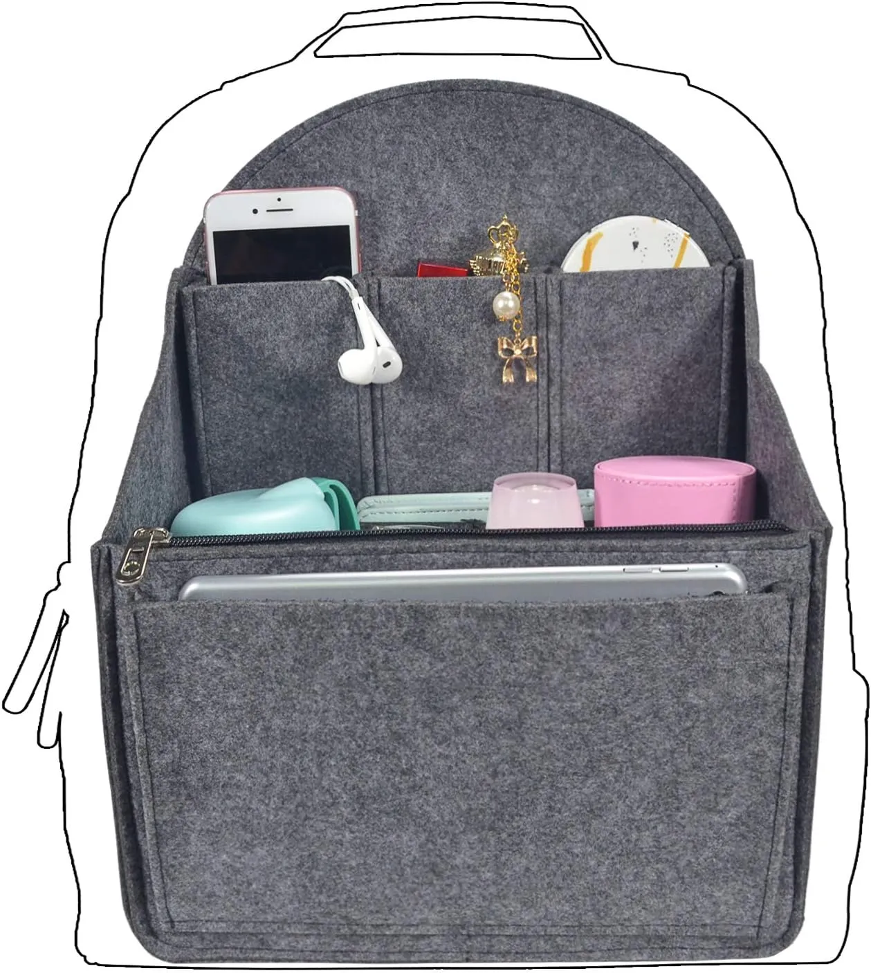 Felt Backpack Organizer Insert,Purse Organizer for Men Women Backpack Rucksack Handbag Shoulder Bag(Gray,Small)