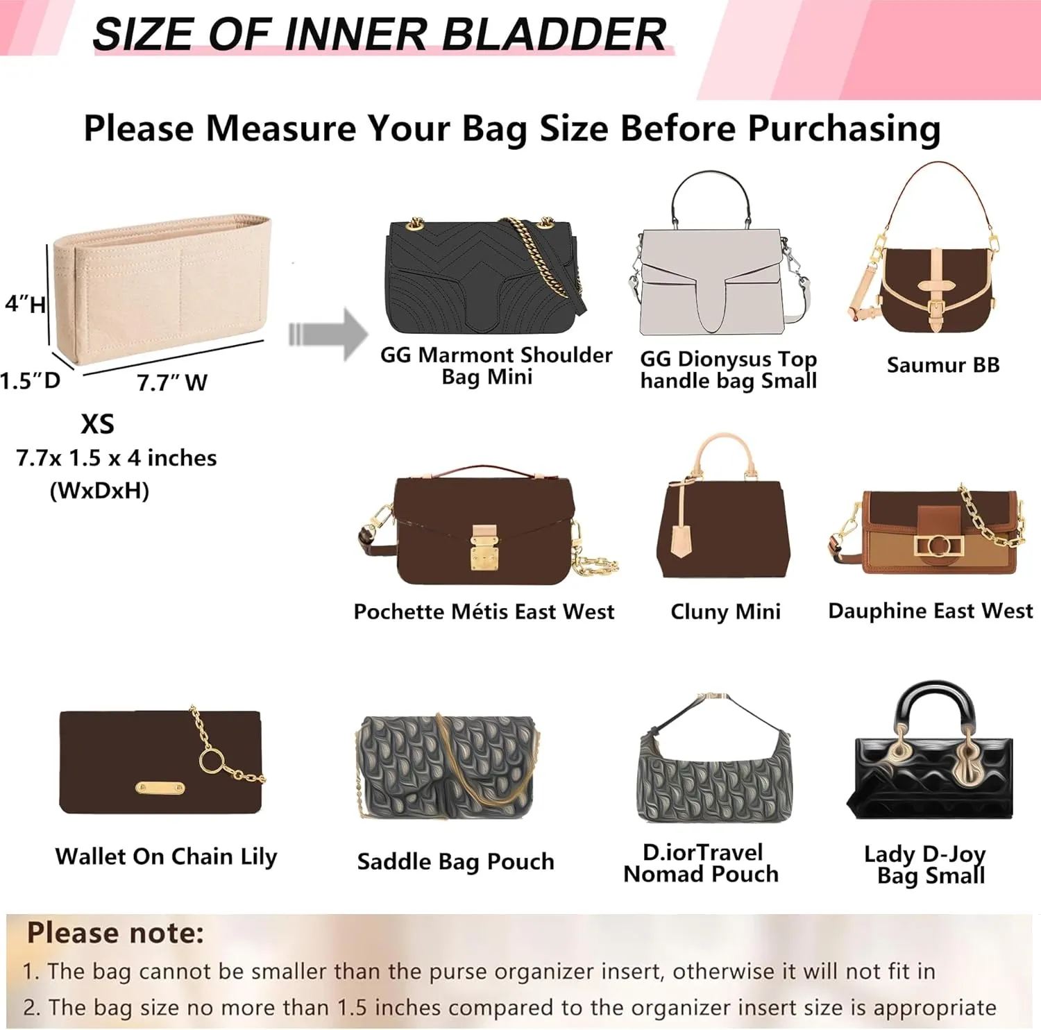 Felt Purse Organizer Insert for GG Marmont Matelasse Shoulder Handbag Mini and More, Organizer Handbag Liner Pouch for Women Inner Bladder Bag Storage Bag(Mini, Grey)
