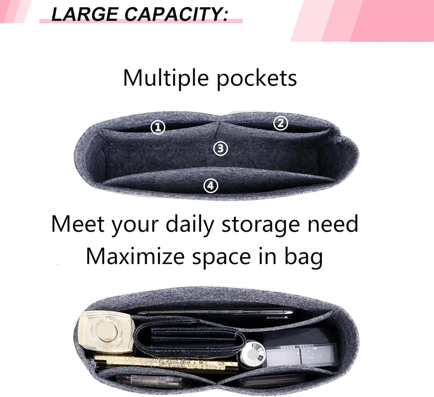 Felt Purse Organizer Insert for GG Marmont Matelasse Shoulder Handbag Mini and More, Organizer Handbag Liner Pouch for Women Inner Bladder Bag Storage Bag(Mini, Grey)