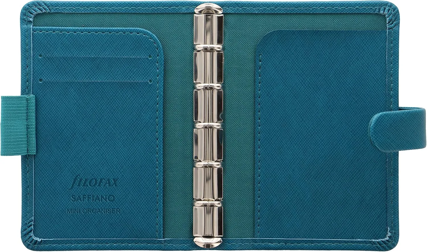 Filofax Saffiano Organizer, Mini Size, Aquamarine - Cross-Grain, Leather-Look, Five Rings, Week-to-View Calendar Diary, Multilingual, 2025 (C028774-25)