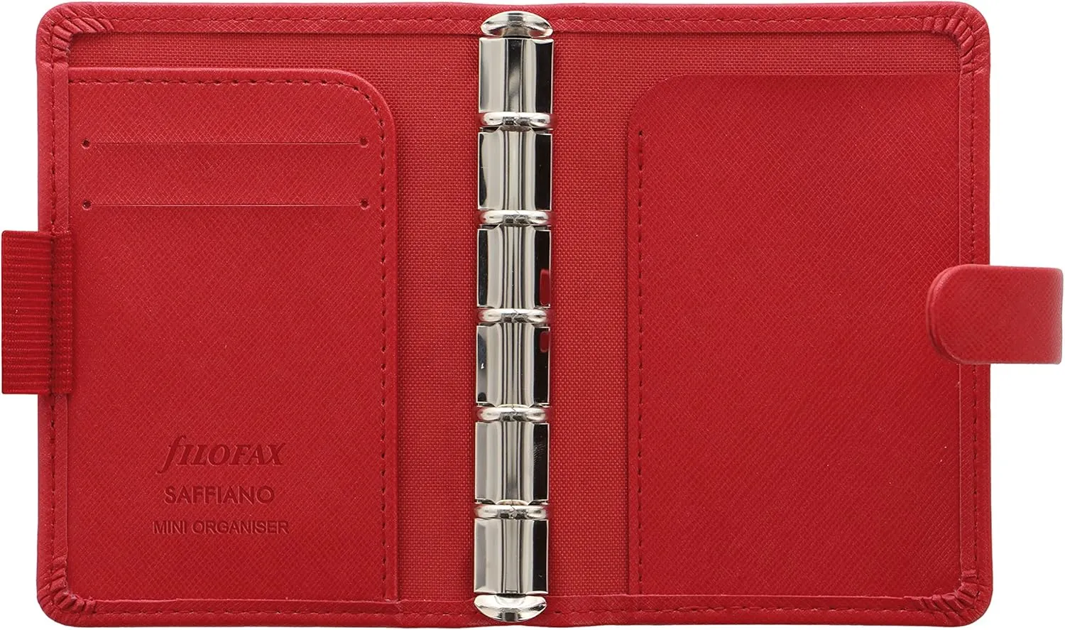 Filofax Saffiano Organizer, Mini Size, Poppy - Cross-Grain, Leather-Look, Five Rings, Week-to-View Calendar Diary, Multilingual, 2025 (C028772-25)