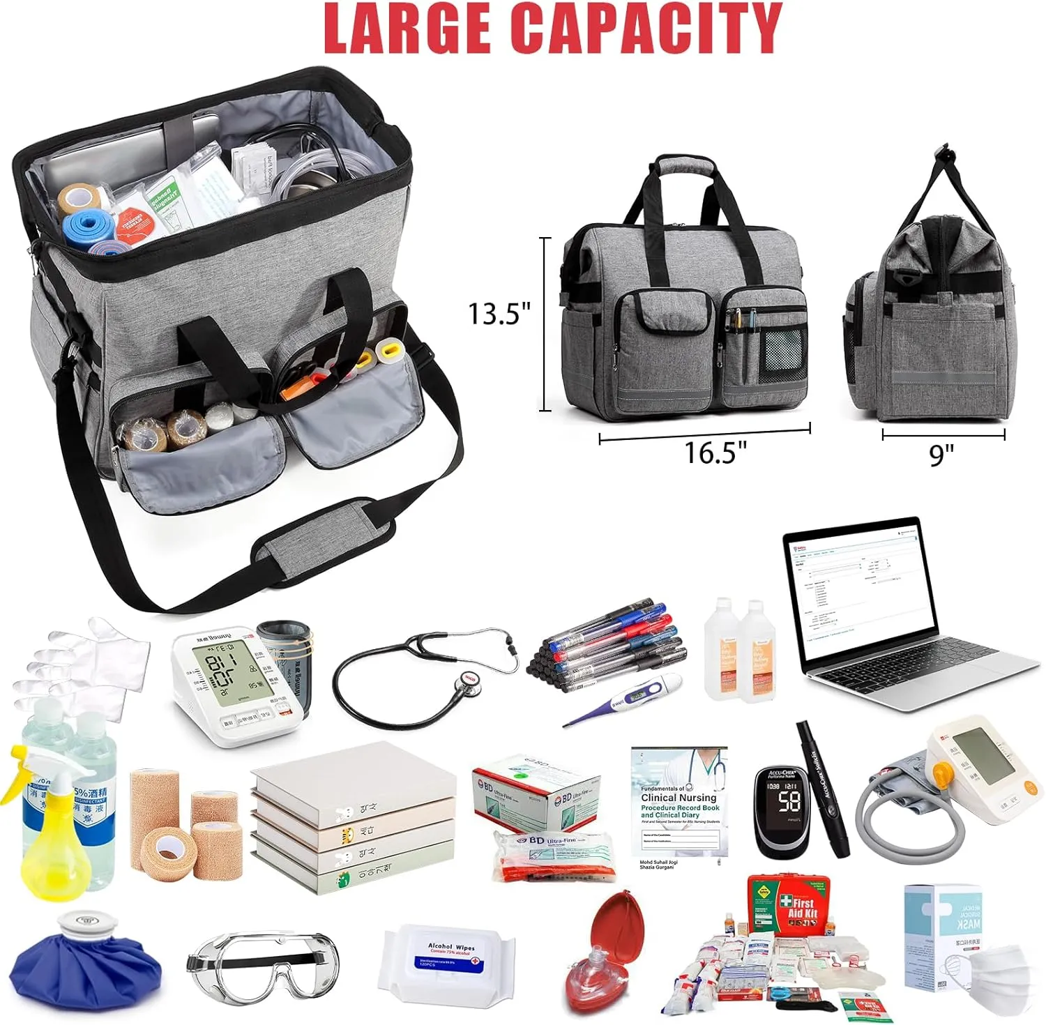 First Responder Trauma Duffle Bag EMT EMS Doctor Medical Bag Home Health Healthcare Rescue Duffel First Aid Emergrncy Nursing Essential Storage Clinical Home Family Travel Tactical Hiking Accessories
