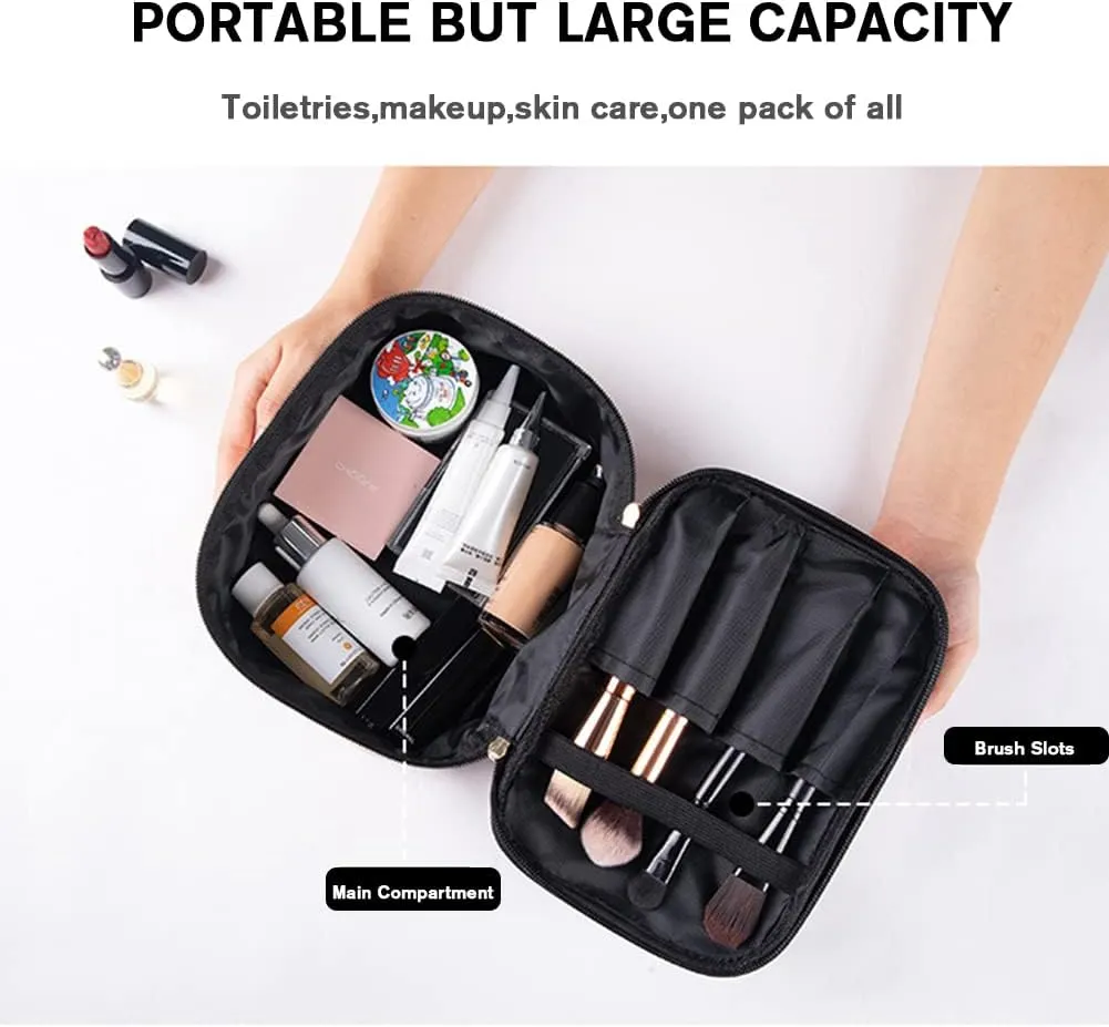 FITINI 3 Pieces Makeup Bags Double Layer Travel Large White Cows Cosmetic Cases Organizer Toiletry Bags Waterproof Small Zipper Pouch for Women Makeup Brush Storage Bag
