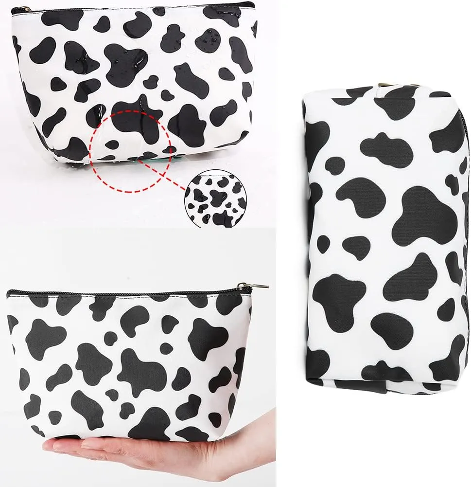 FITINI 3 Pieces Makeup Bags Double Layer Travel Large White Cows Cosmetic Cases Organizer Toiletry Bags Waterproof Small Zipper Pouch for Women Makeup Brush Storage Bag