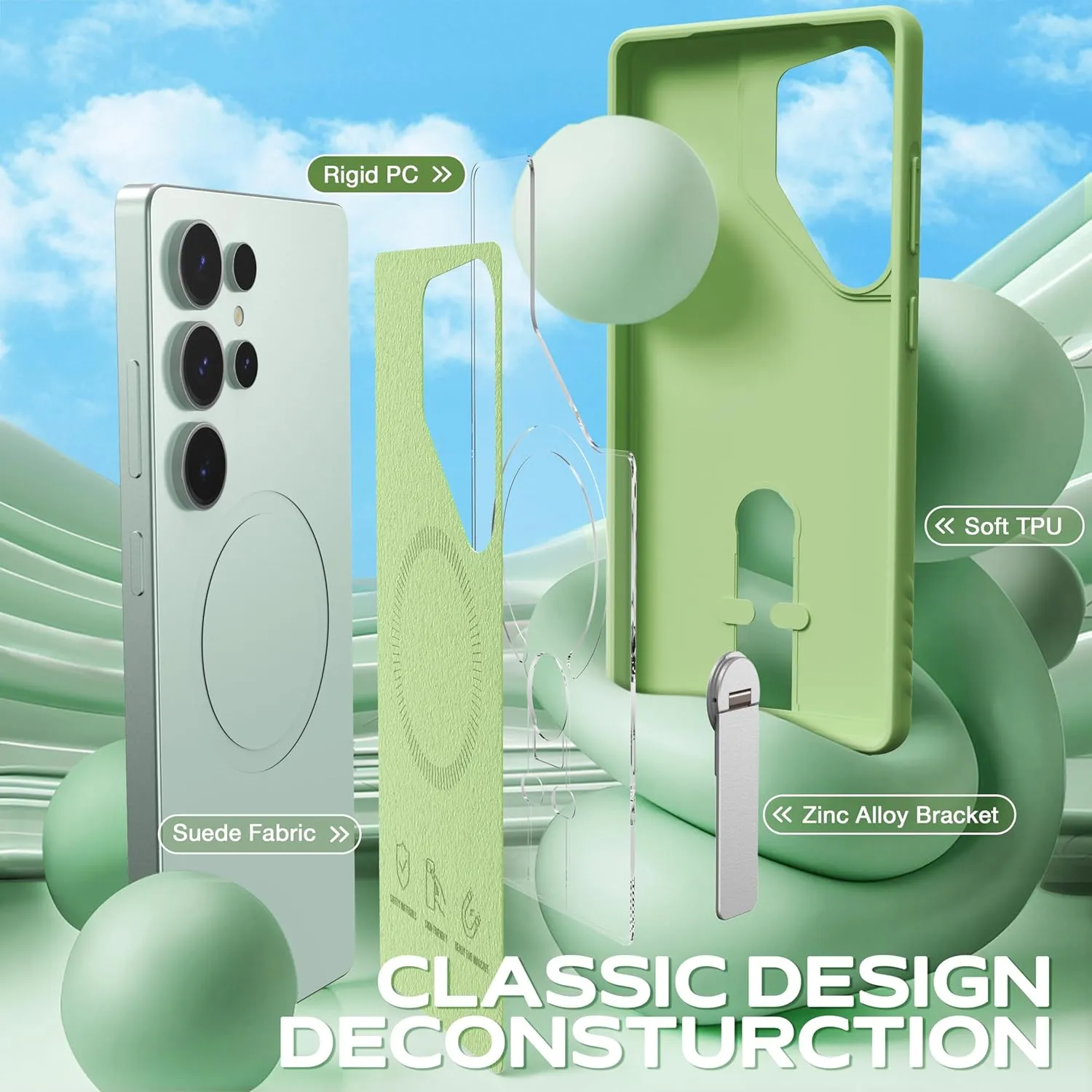 FITO for Samsung Galaxy S25 Ultra Case [ Rotatable Kickstand | Soft Anti-Scratch Microfiber Lining | Compatible with MagSafe] Silicone Phone Cover - Green