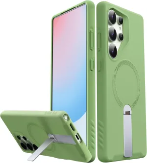 FITO for Samsung Galaxy S25 Ultra Case [ Rotatable Kickstand | Soft Anti-Scratch Microfiber Lining | Compatible with MagSafe] Silicone Phone Cover - Green