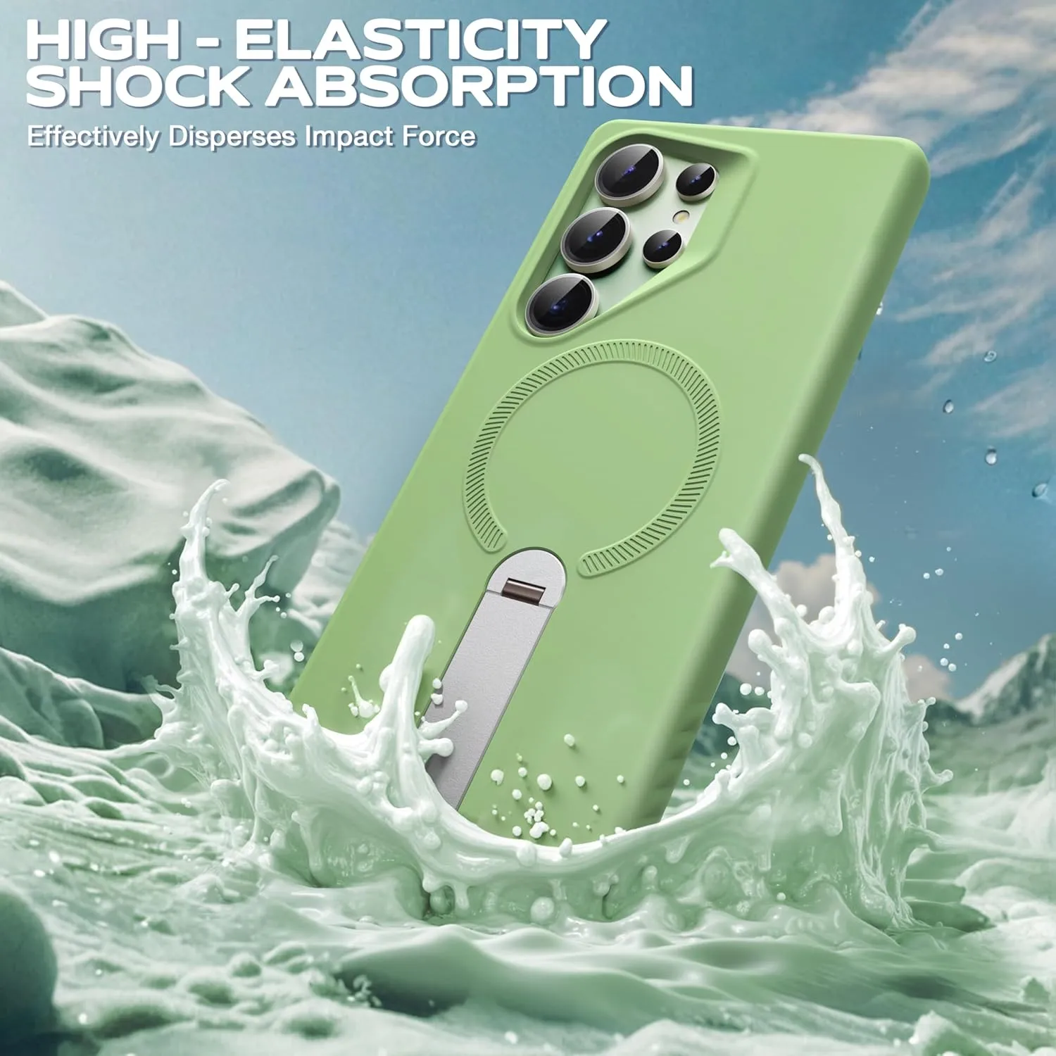 FITO for Samsung Galaxy S25 Ultra Case [ Rotatable Kickstand | Soft Anti-Scratch Microfiber Lining | Compatible with MagSafe] Silicone Phone Cover - Green