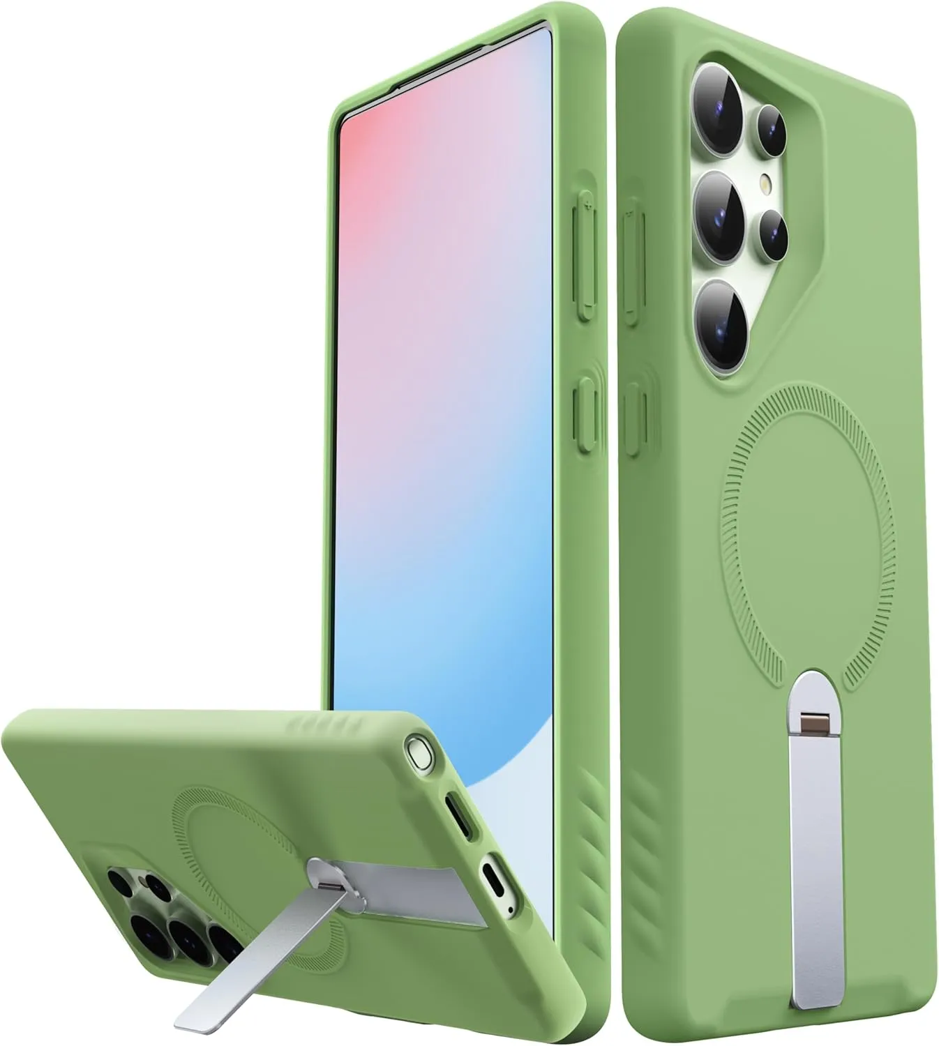 FITO for Samsung Galaxy S25 Ultra Case [ Rotatable Kickstand | Soft Anti-Scratch Microfiber Lining | Compatible with MagSafe] Silicone Phone Cover - Green