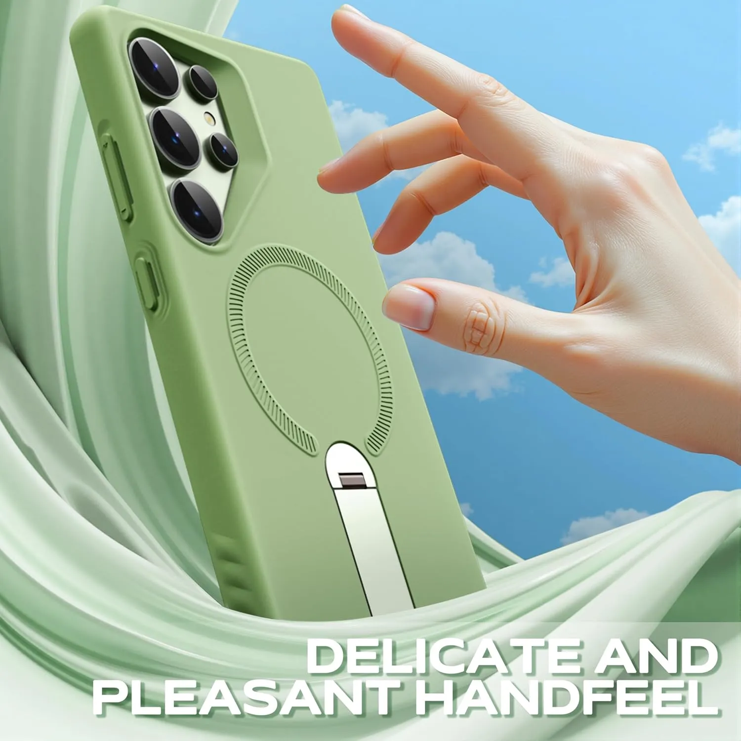 FITO for Samsung Galaxy S25 Ultra Case [ Rotatable Kickstand | Soft Anti-Scratch Microfiber Lining | Compatible with MagSafe] Silicone Phone Cover - Green