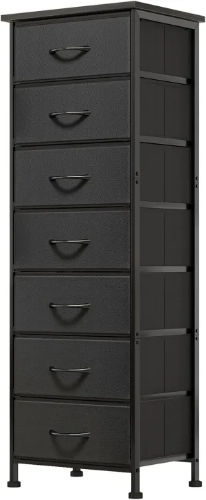 Fixwal Black Tall Dresser for Bedroom, Storage Dresser Organizer with 7 Fabric Drawers, Nightstand Furniture in Closet, Entryway, Hallway