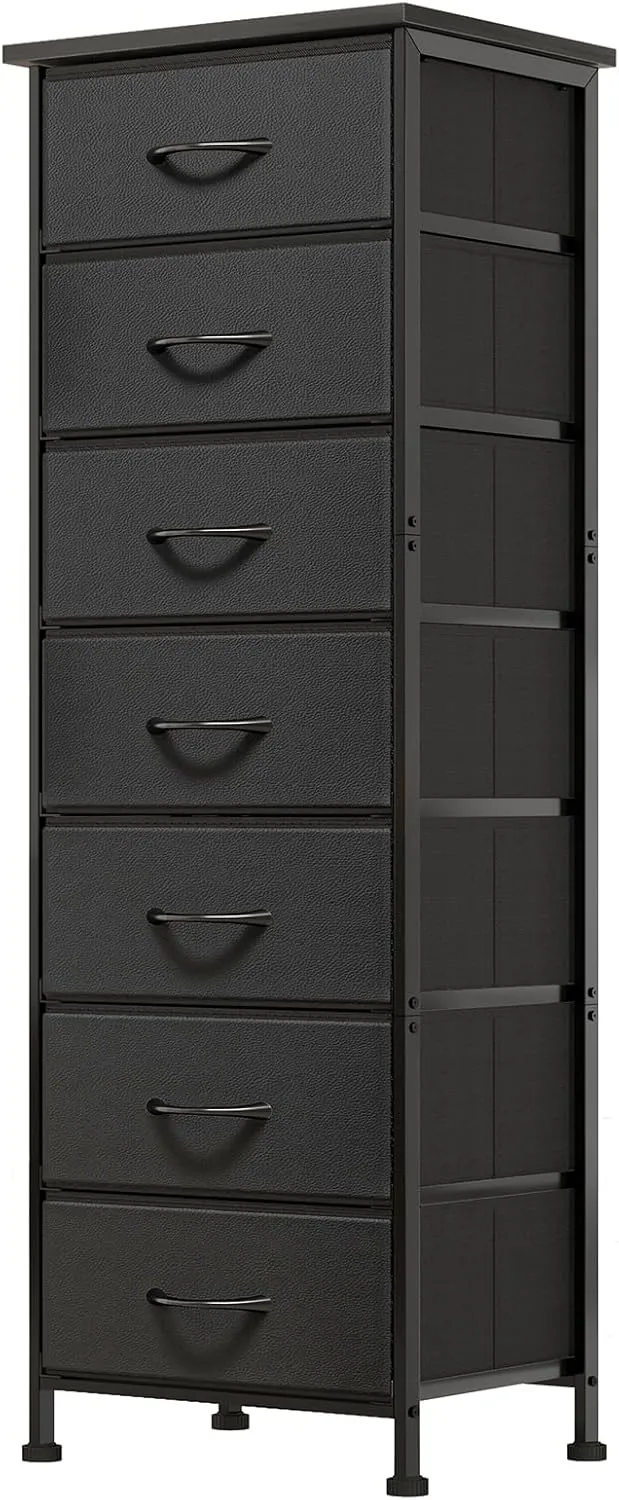 Fixwal Black Tall Dresser for Bedroom, Storage Dresser Organizer with 7 Fabric Drawers, Nightstand Furniture in Closet, Entryway, Hallway