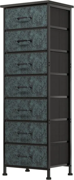 Fixwal Tall Dresser for Bedroom, Storage Dresser Organizer with 7 Fabric Drawers, Nightstand Furniture in Closet, Entryway, Hallway, Vintage Green