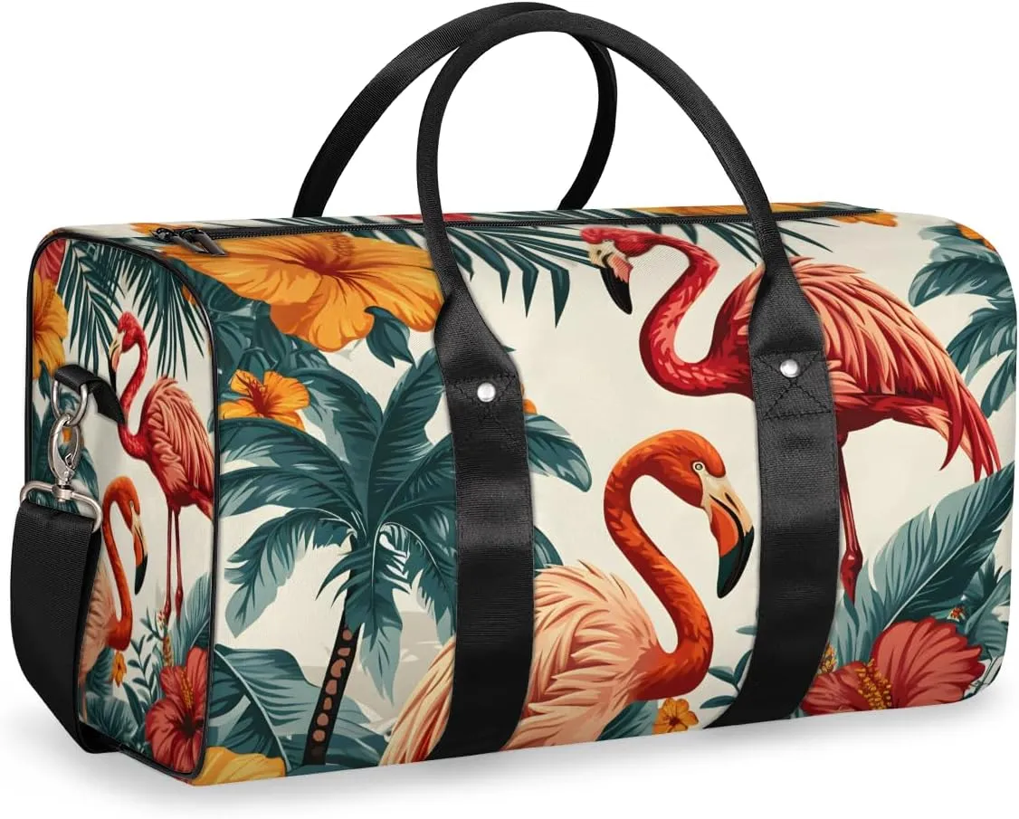 Flamingo Animal Travel Duffle Bag for Women Men Gym Duffel Foldable Bag Waterproof Weekender Tropical Plant Duffle Tote