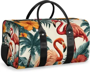 Flamingo Animal Travel Duffle Bag for Women Men Gym Duffel Foldable Bag Waterproof Weekender Tropical Plant Duffle Tote