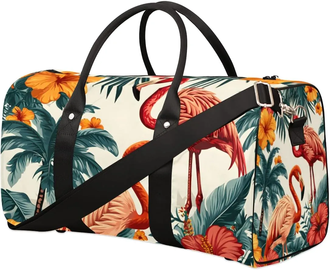 Flamingo Animal Travel Duffle Bag for Women Men Gym Duffel Foldable Bag Waterproof Weekender Tropical Plant Duffle Tote
