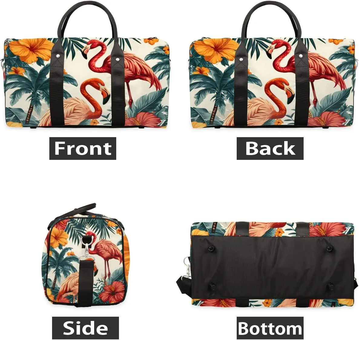 Flamingo Animal Travel Duffle Bag for Women Men Gym Duffel Foldable Bag Waterproof Weekender Tropical Plant Duffle Tote