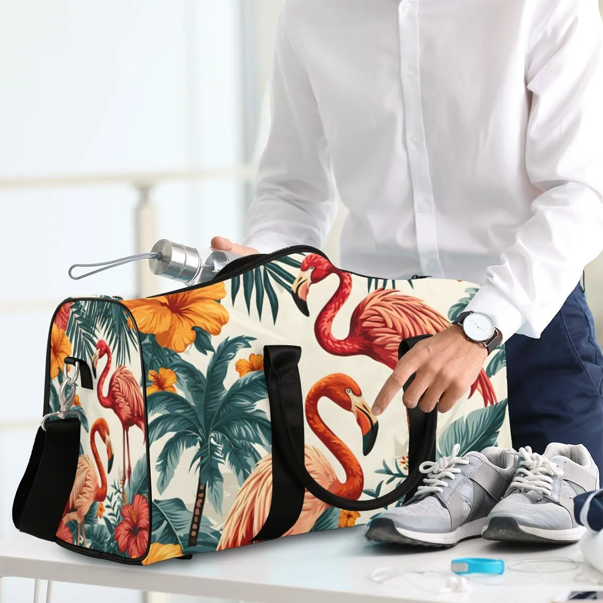 Flamingo Animal Travel Duffle Bag for Women Men Gym Duffel Foldable Bag Waterproof Weekender Tropical Plant Duffle Tote