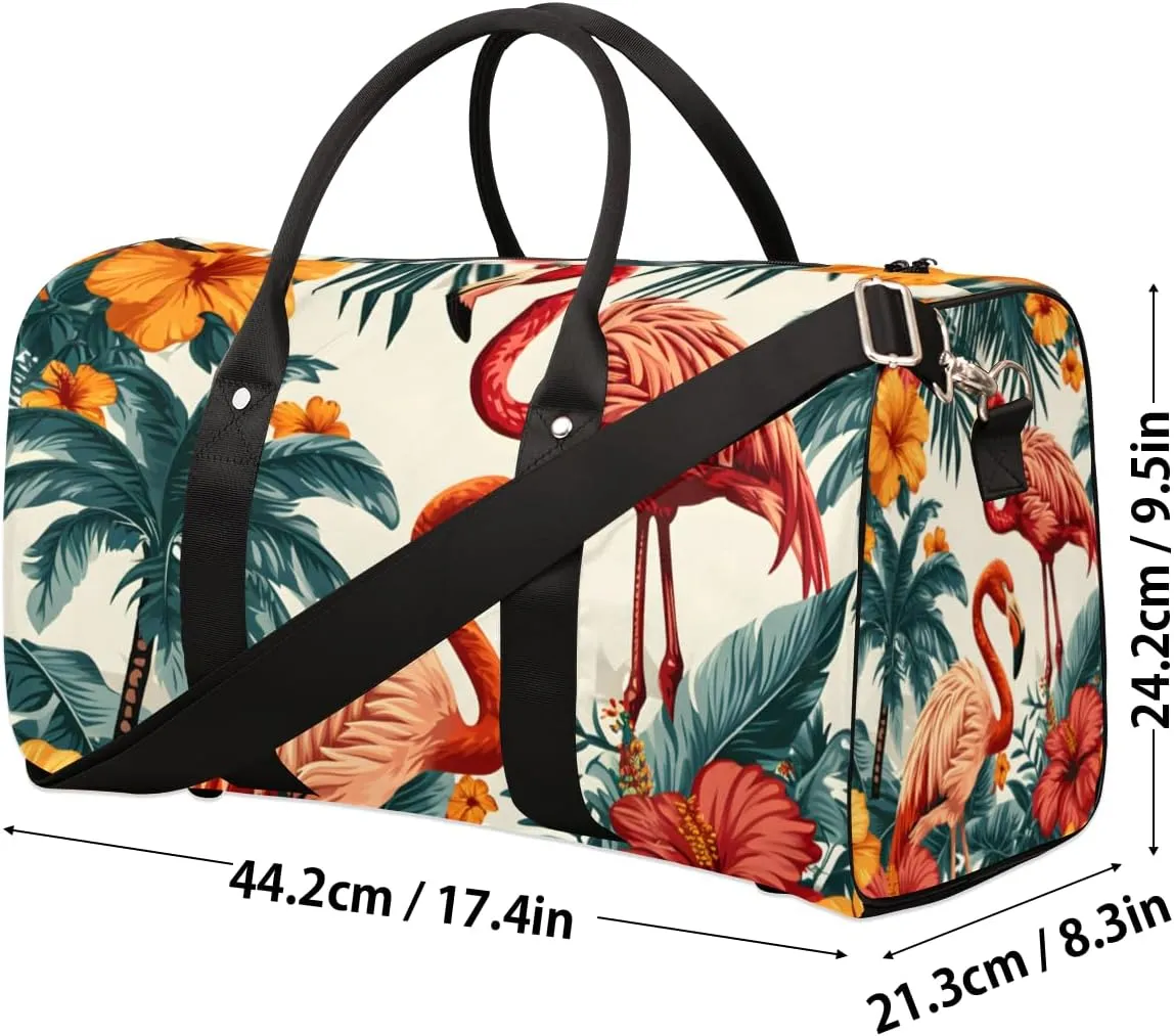 Flamingo Animal Travel Duffle Bag for Women Men Gym Duffel Foldable Bag Waterproof Weekender Tropical Plant Duffle Tote