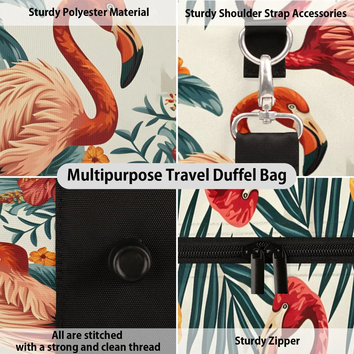 Flamingo Animal Travel Duffle Bag for Women Men Gym Duffel Foldable Bag Waterproof Weekender Tropical Plant Duffle Tote
