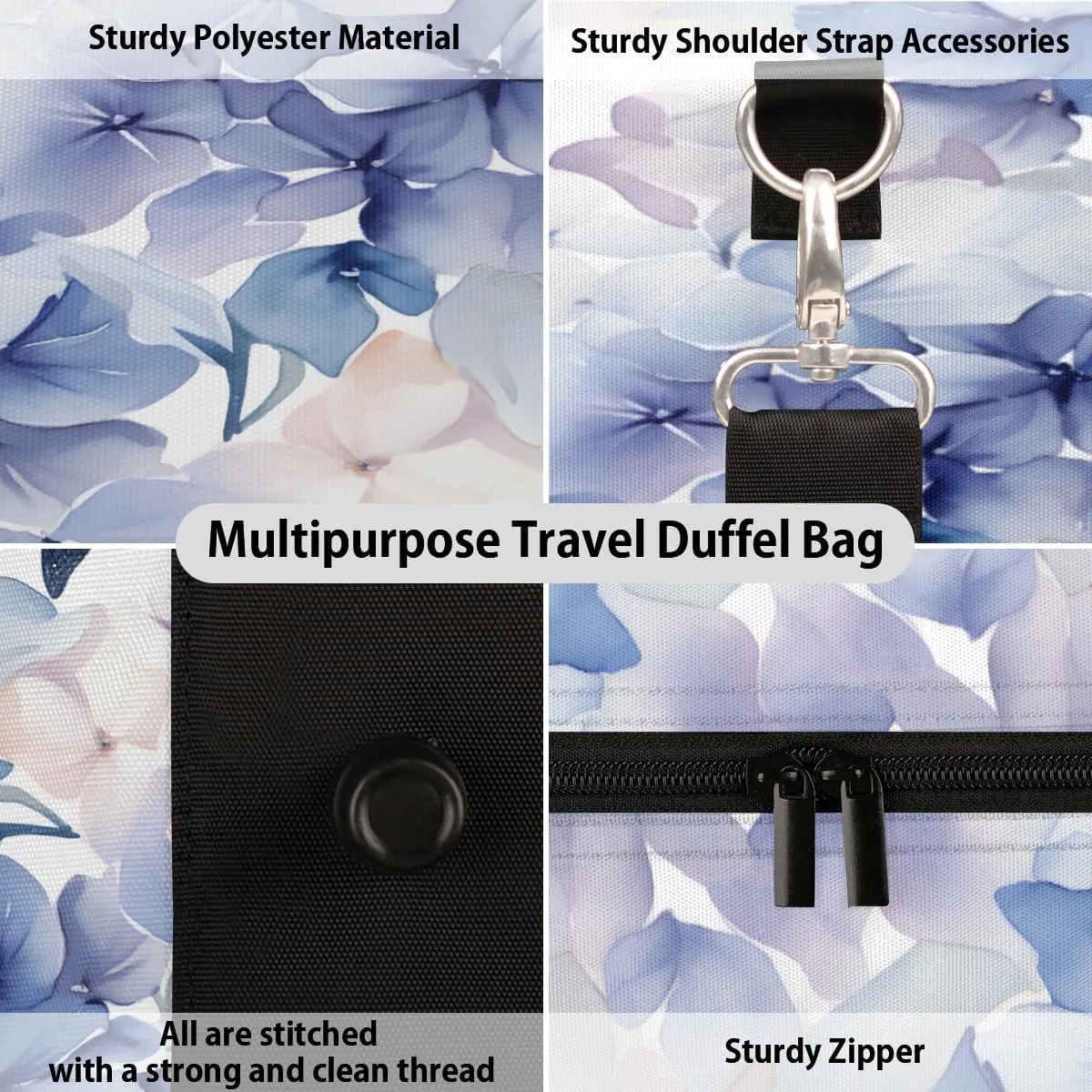 Floral Hydrangea Travel Duffle Bag for Women Men Gym Duffel Foldable Bag Waterproof Weekender Rustic Plant Duffle Tote