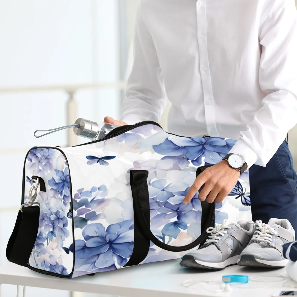 Floral Hydrangea Travel Duffle Bag for Women Men Gym Duffel Foldable Bag Waterproof Weekender Rustic Plant Duffle Tote