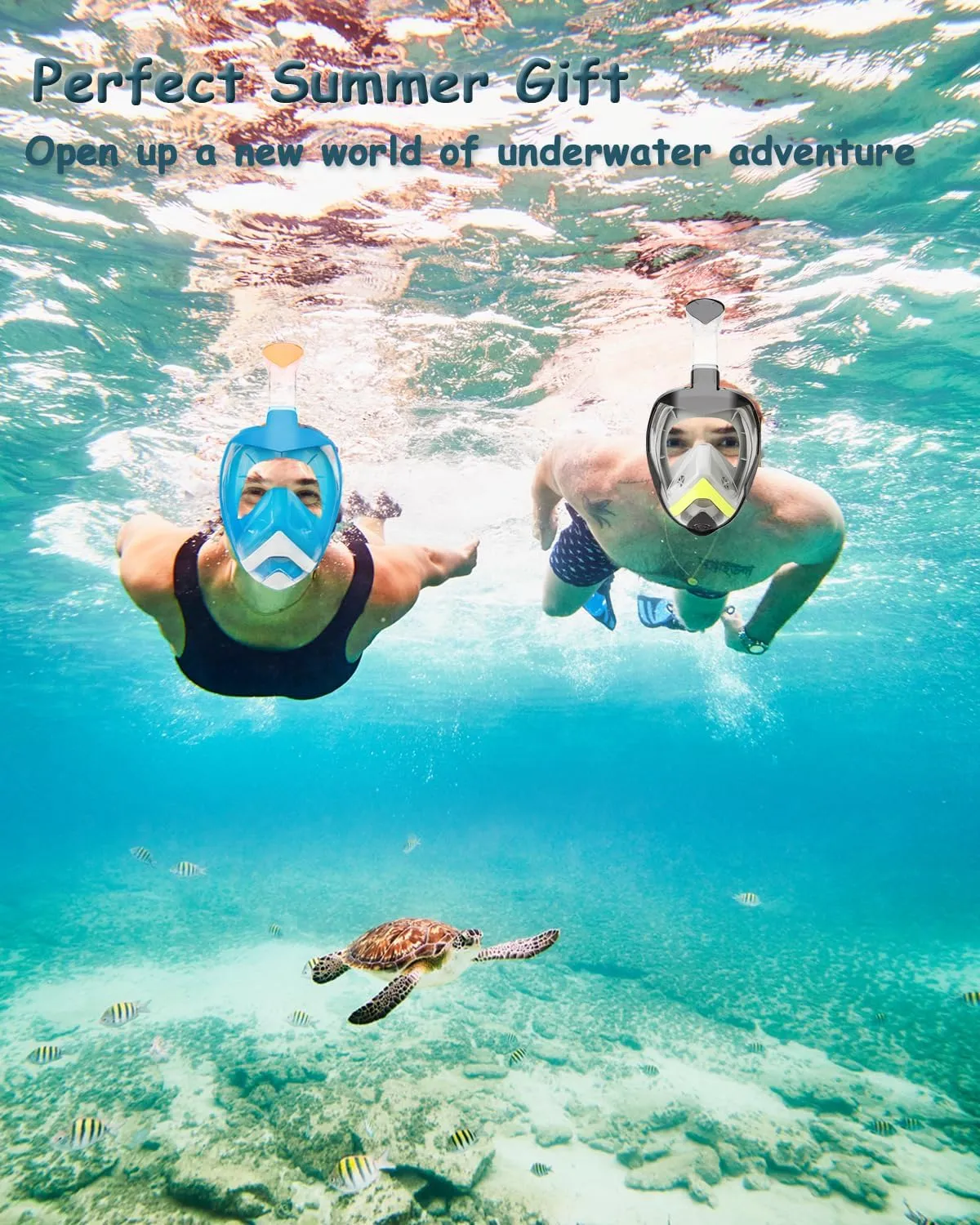 Flyboo Snorkel Mask,180°View Snorkelling Gear with Panoramic Full Face Design-Sports Camera Compatible Diving Mask with Anti-Fog and Anti-Leak Technology for Adults and Kids
