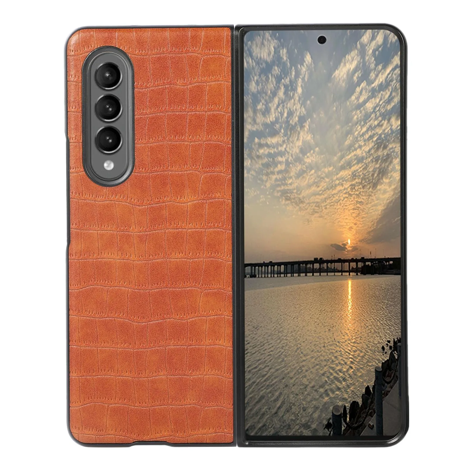 Foldable Crocodile Texture Phone Case - Pu Leather - White