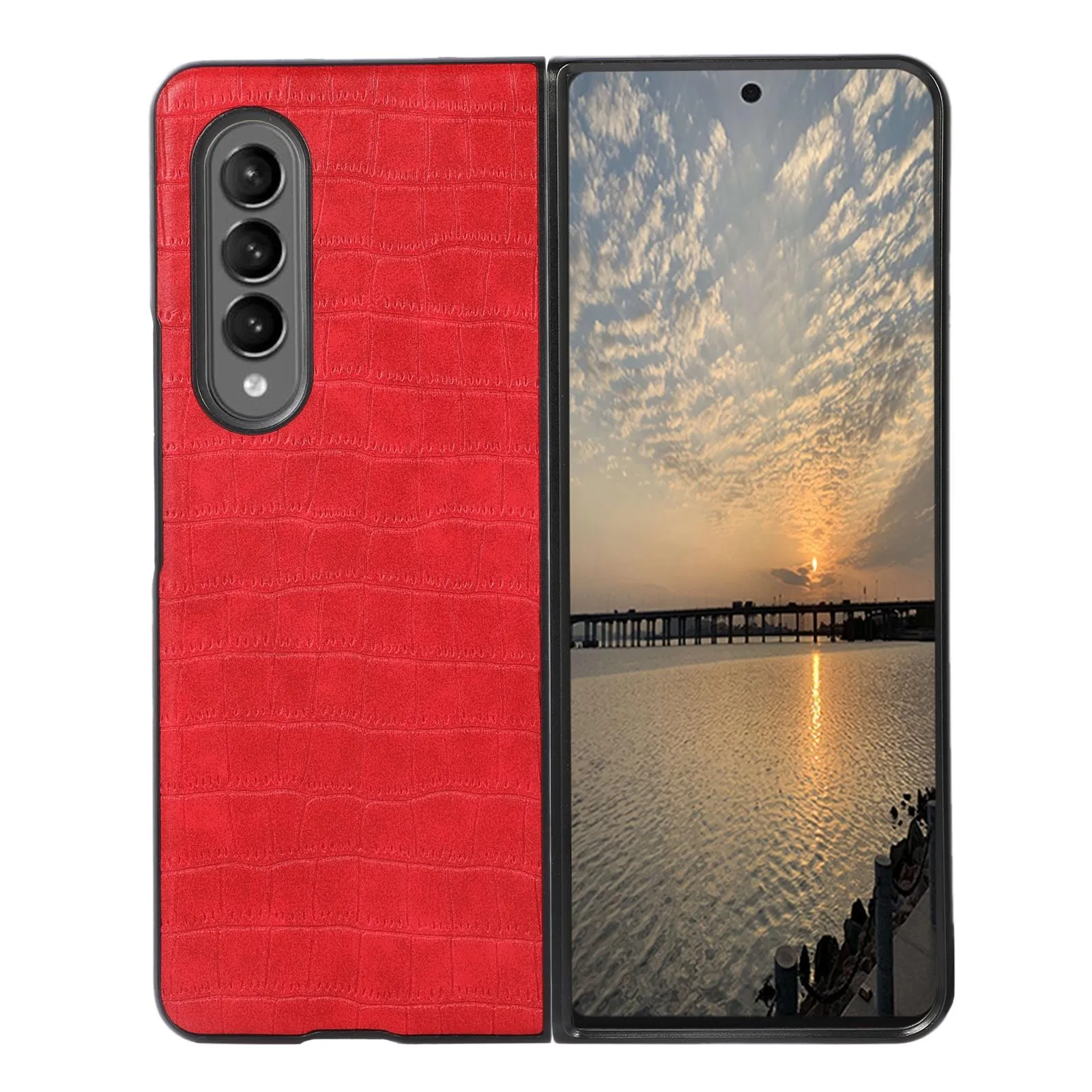 Foldable Crocodile Texture Phone Case - Pu Leather - White