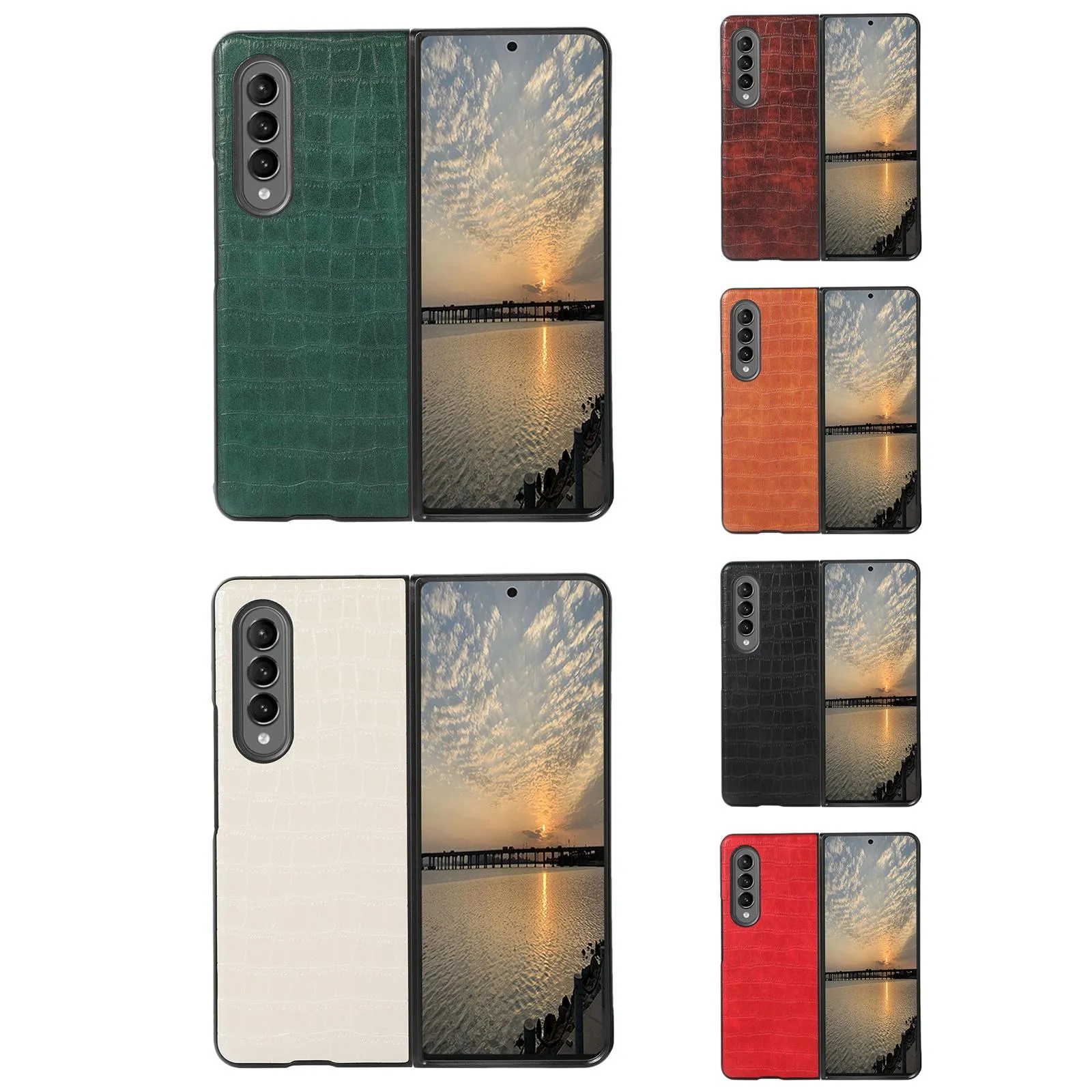 Foldable Crocodile Texture Phone Case - Pu Leather - White