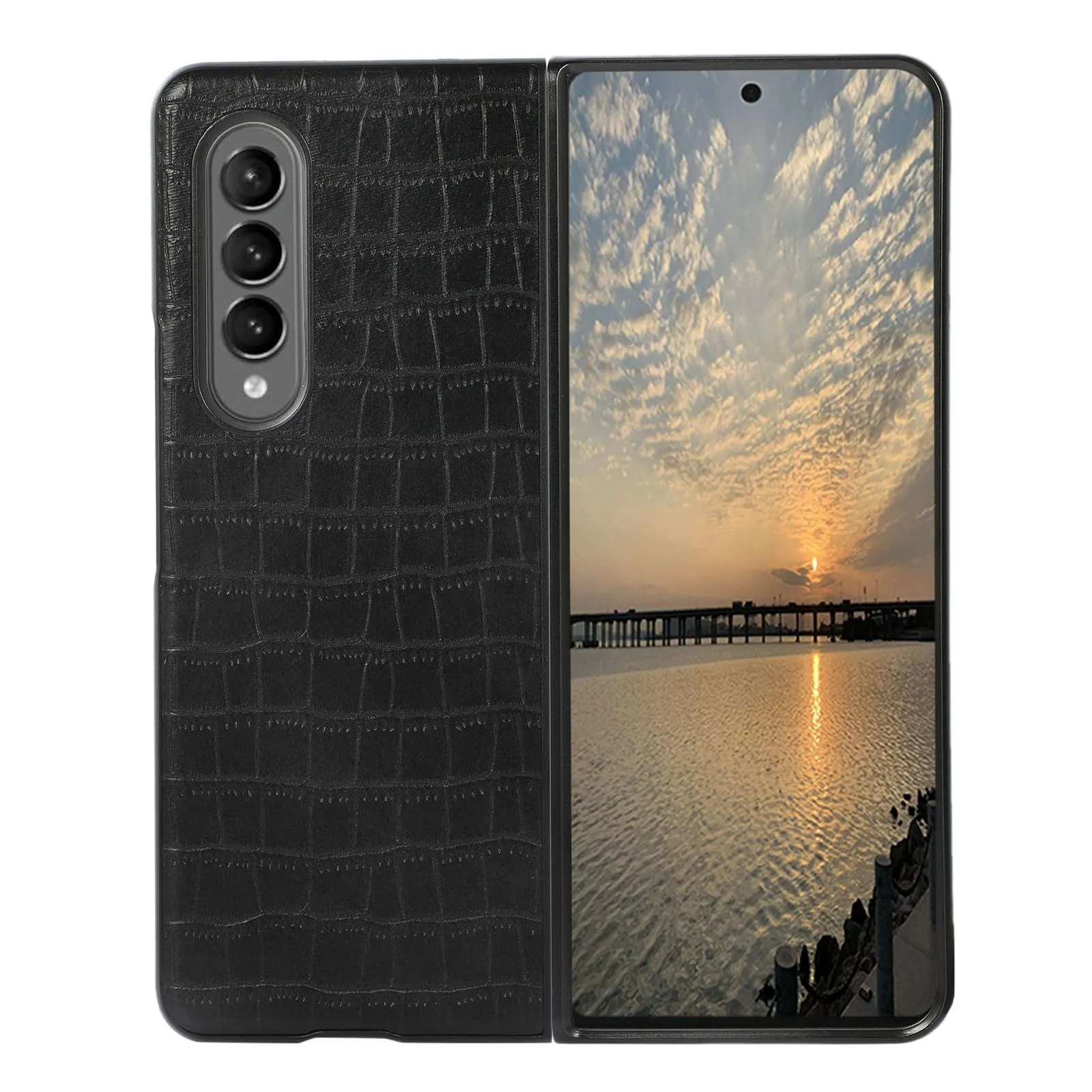 Foldable Crocodile Texture Phone Case - Pu Leather - White