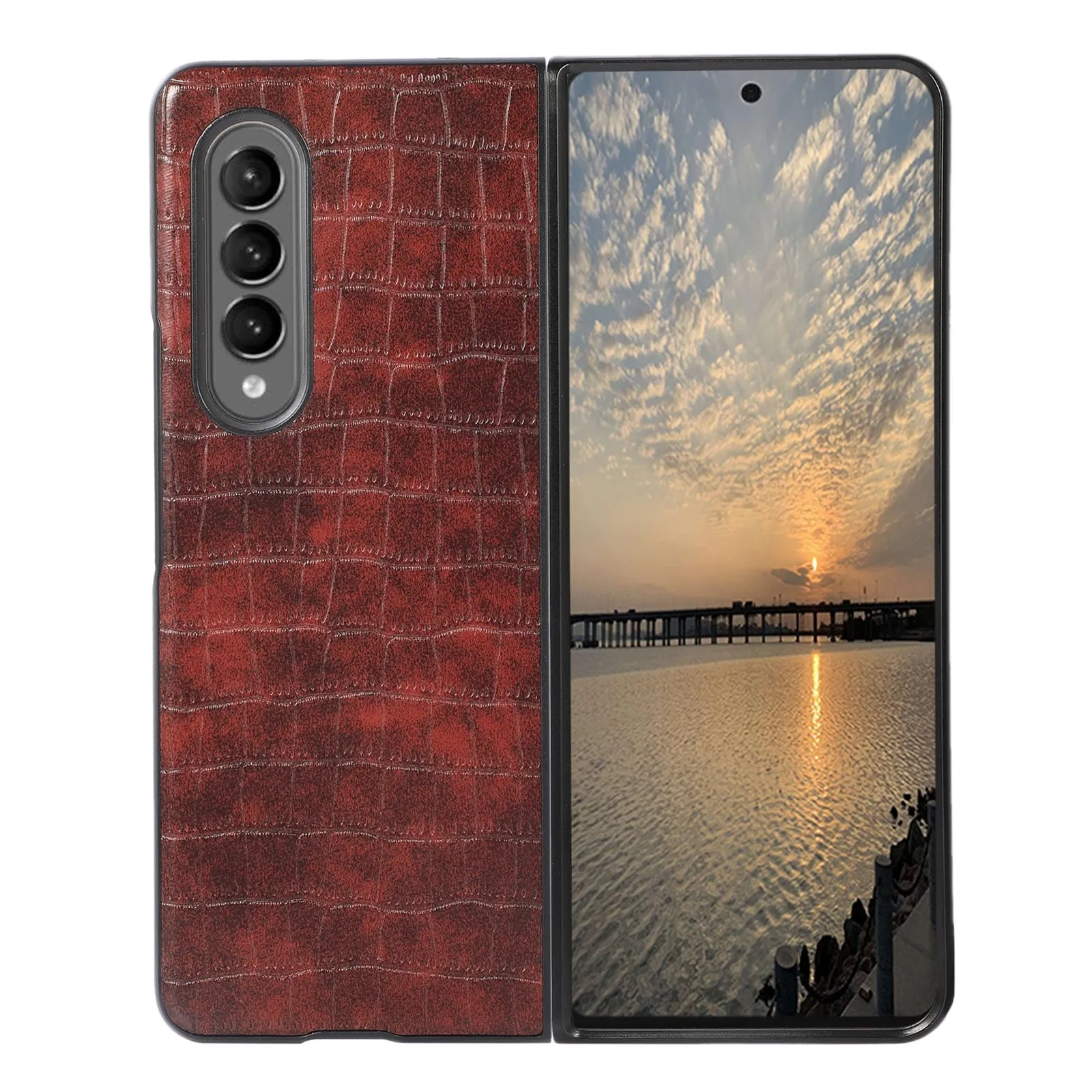 Foldable Crocodile Texture Phone Case - Pu Leather - White