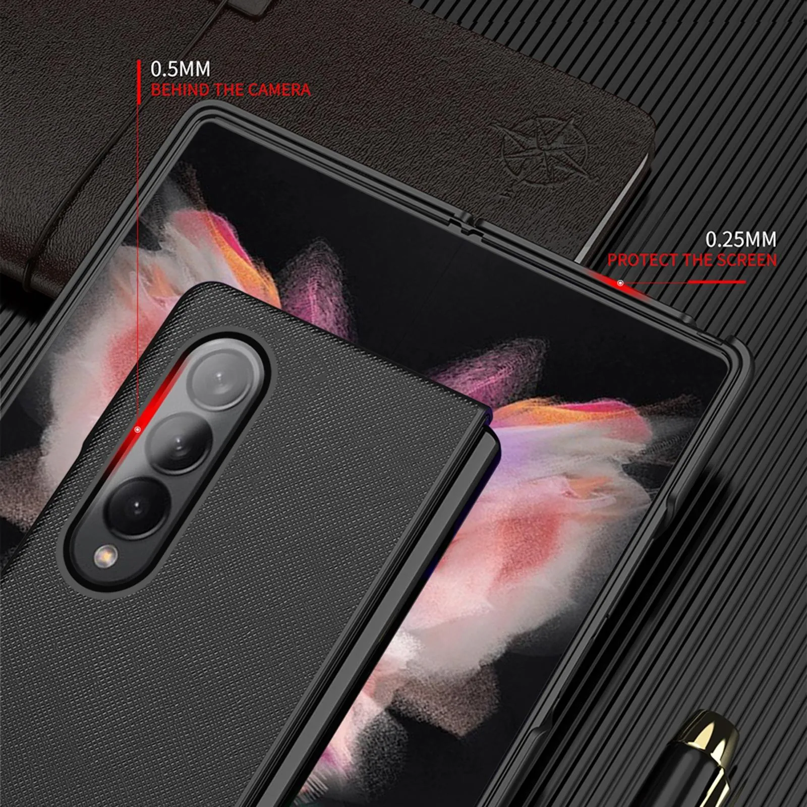 Foldable Cross Pattern Phone Case for Samsung Galaxy z Fold 4 / 5g - Foldable Design - Black