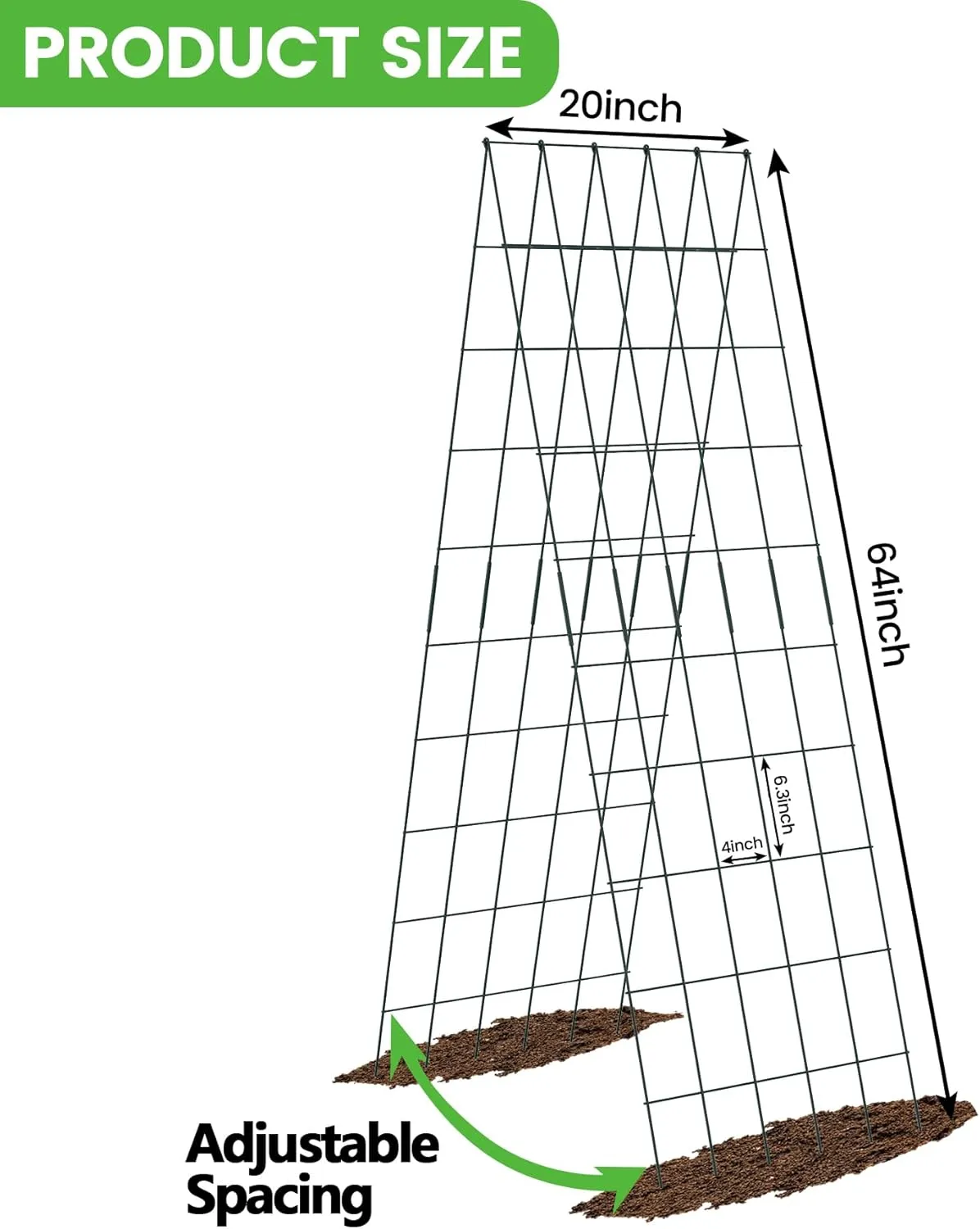 Foldable Cucumber Trellis 64" H x 20" W, A-Frame Cucumber Trellis for Raised Bed, Steel Vegetable Trellis with Twist Ties & Plant Bags for Climbing Plants Outdoor