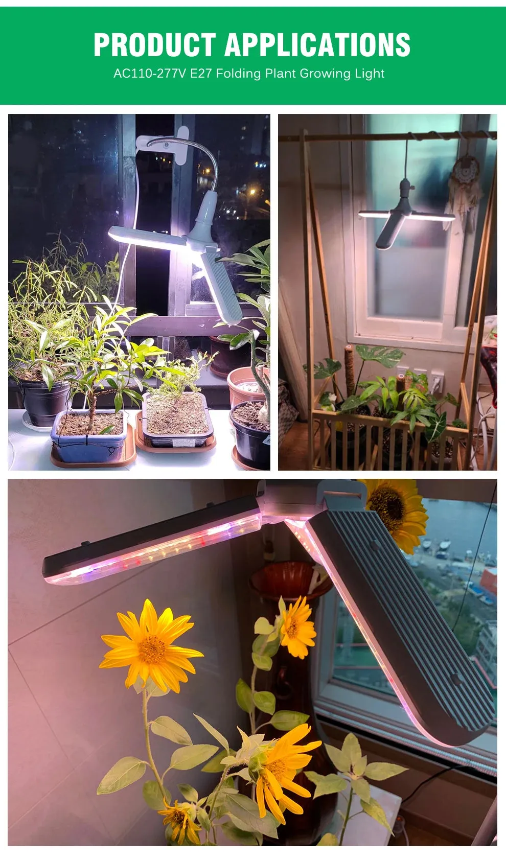 Foldable E27 LED Grow Light Bulb SMD2835 Full Spectrum Phyto Lamp for Indoor Plants, Bloom & Flowering Gardens