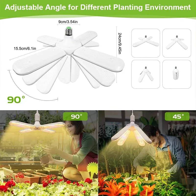 Foldable E27 LED Grow Light Bulb SMD2835 Full Spectrum Phyto Lamp for Indoor Plants, Bloom & Flowering Gardens