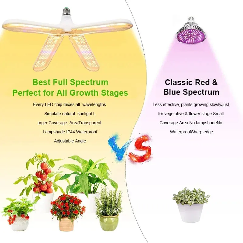 Foldable E27 LED Grow Light Bulb SMD2835 Full Spectrum Phyto Lamp for Indoor Plants, Bloom & Flowering Gardens