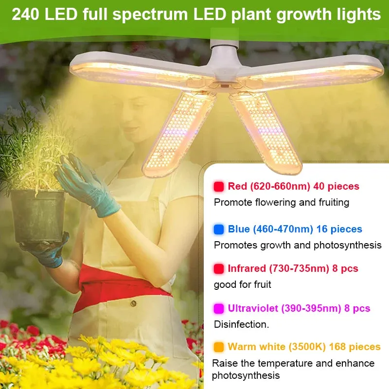 Foldable E27 LED Grow Light Bulb SMD2835 Full Spectrum Phyto Lamp for Indoor Plants, Bloom & Flowering Gardens