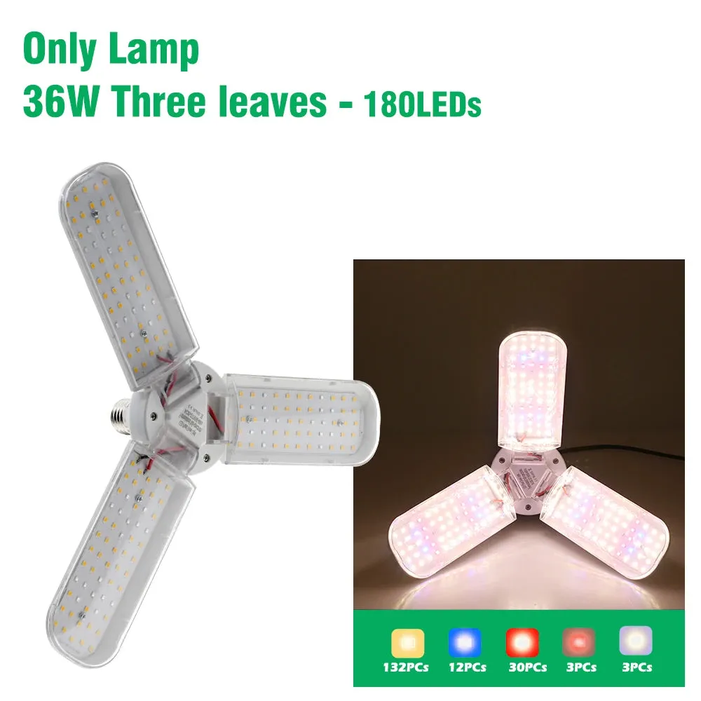 Foldable E27 LED Grow Light Bulb SMD2835 Full Spectrum Phyto Lamp for Indoor Plants, Bloom & Flowering Gardens
