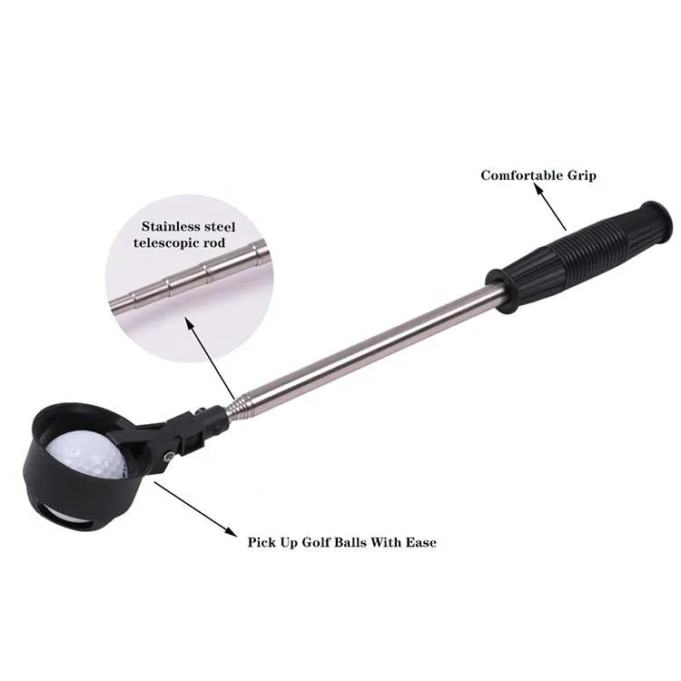 Foldable Golf Ball Picker With Stainless Steel Rod - 8 Sections - Black